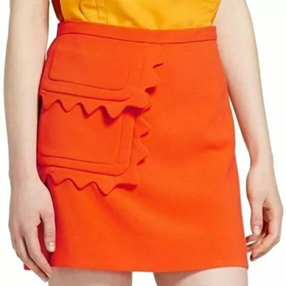 VICTORIA BECKHAM Orange Twill Mini Skirt Scallop Trim Pocket Large - Picture 4 of 10